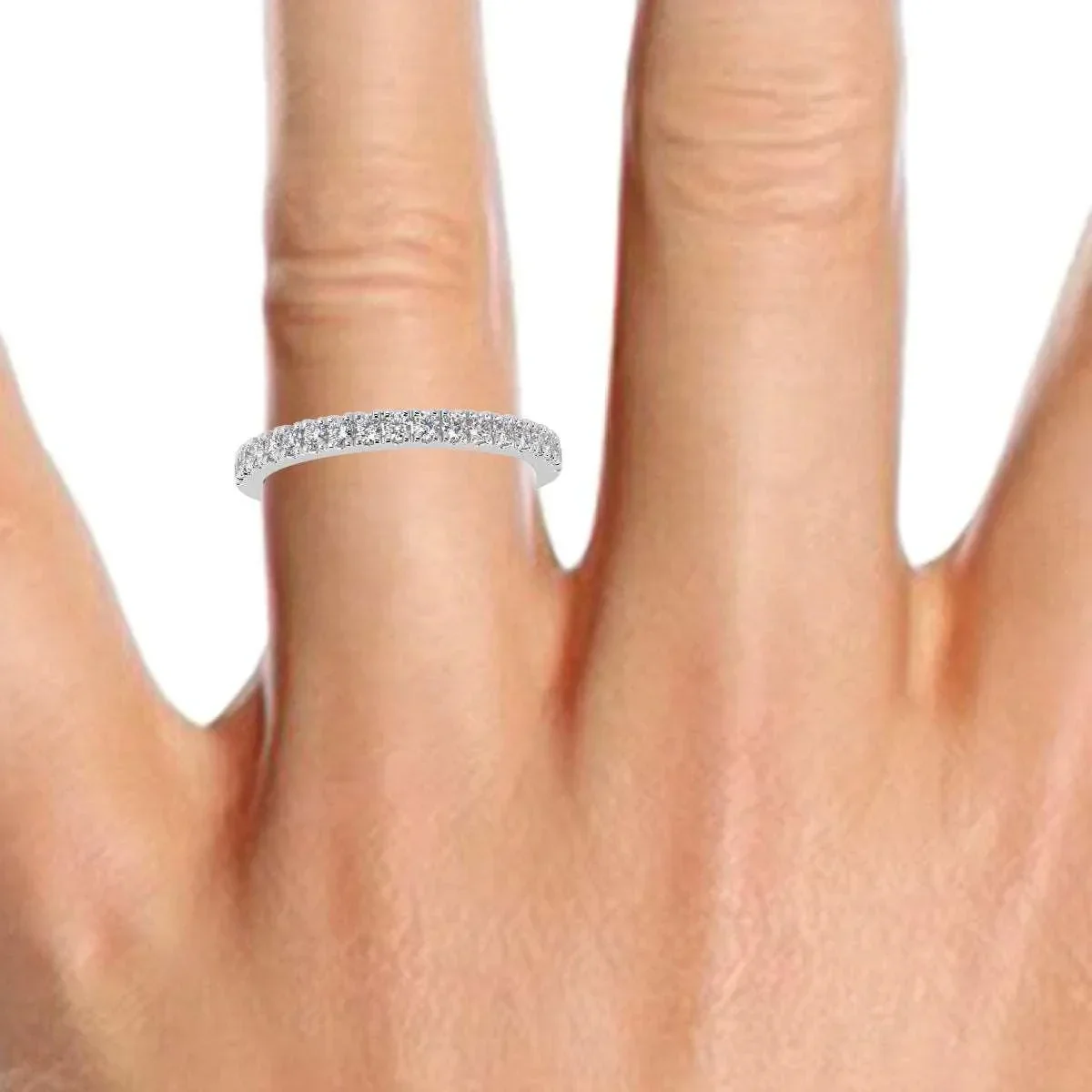 0.15Ct Round Diamond Micro Pave Set Half Eternity Ring in White , Yellow, Rose Gold - Image 7