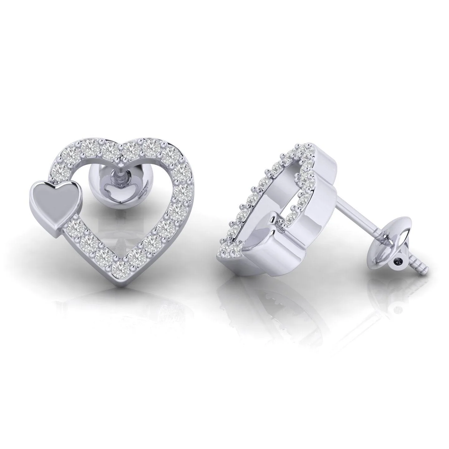 0.25 CT Round Diamond Heart Shape Designer Earrings - amadadiamonds - Image 2