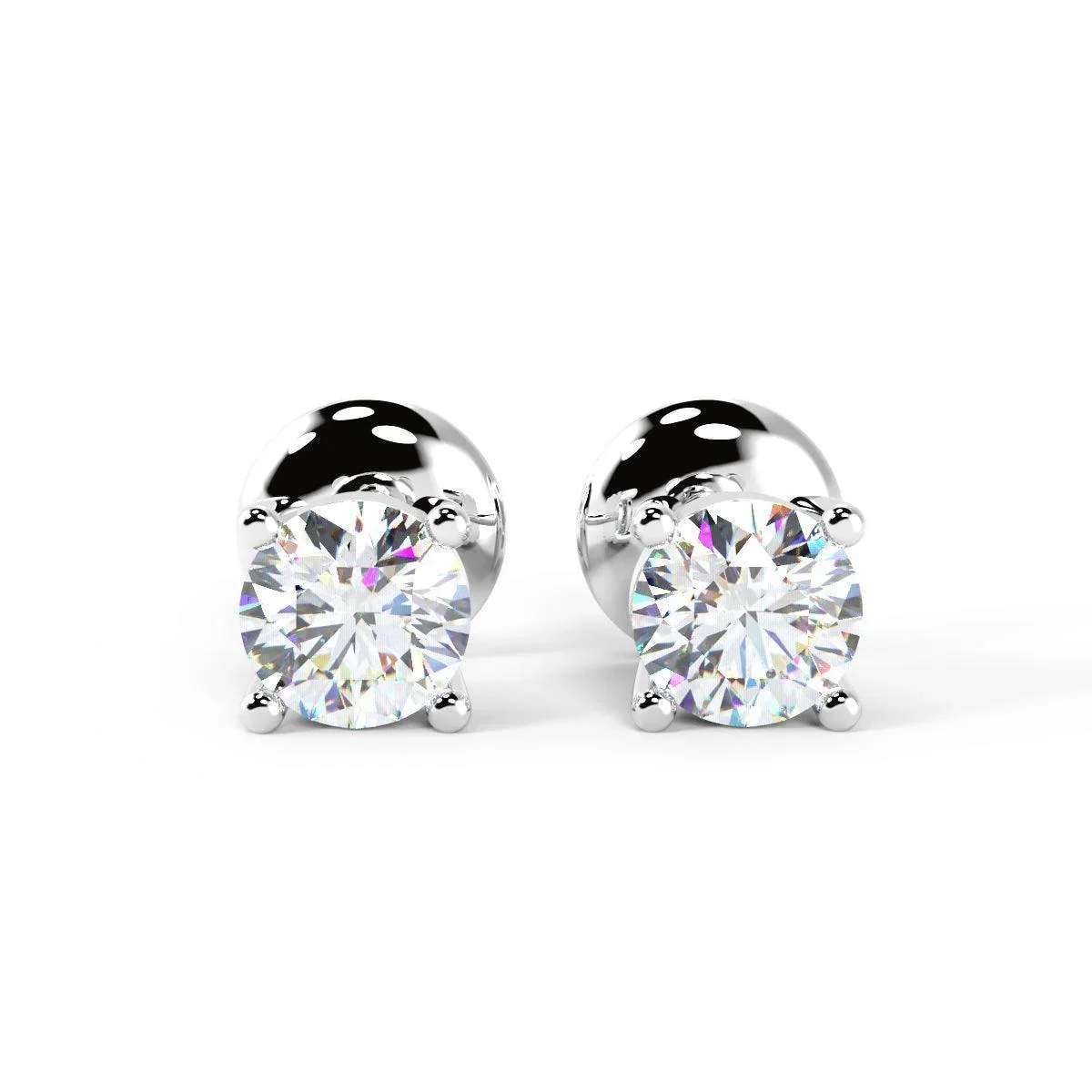 100% Natural Round Diamond Stud Push Back Earring White and Yellow Gold - Image 3