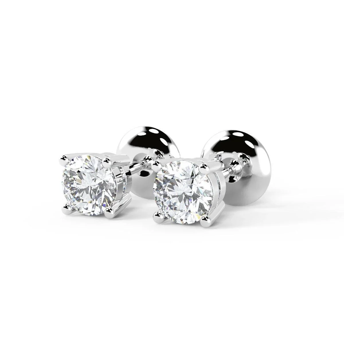 100% Natural Round Diamond Stud Push Back Earring White and Yellow Gold - Image 4