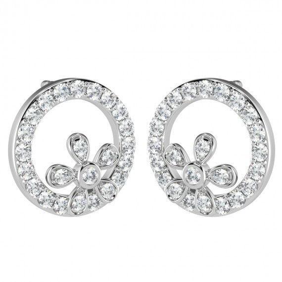 0.30 CT Floral Designer Diamond Earrings in 18k White Gold - Image 3