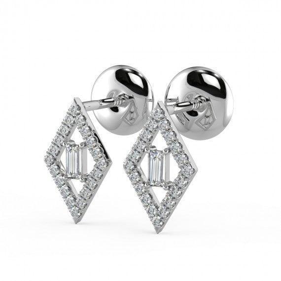 0.30 CT Round & Baguette Diamond Kite Shaped Earrings in Hallmarked 18K White Gold - Image 3