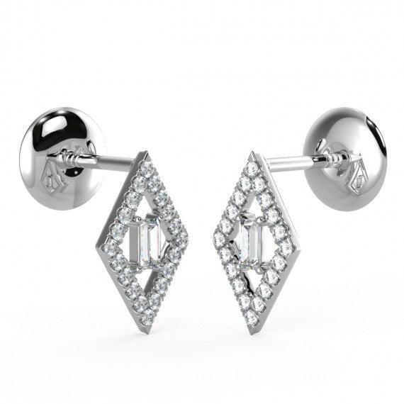 0.30 CT Round & Baguette Diamond Kite Shaped Earrings in Hallmarked 18K White Gold - Image 4