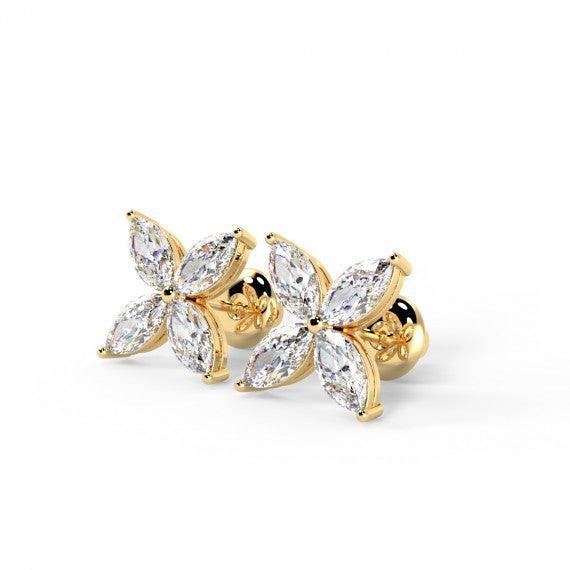0.40Ct Marquise Diamond Victorian Stud Earrings , 18k Yellow Gold - Image 4