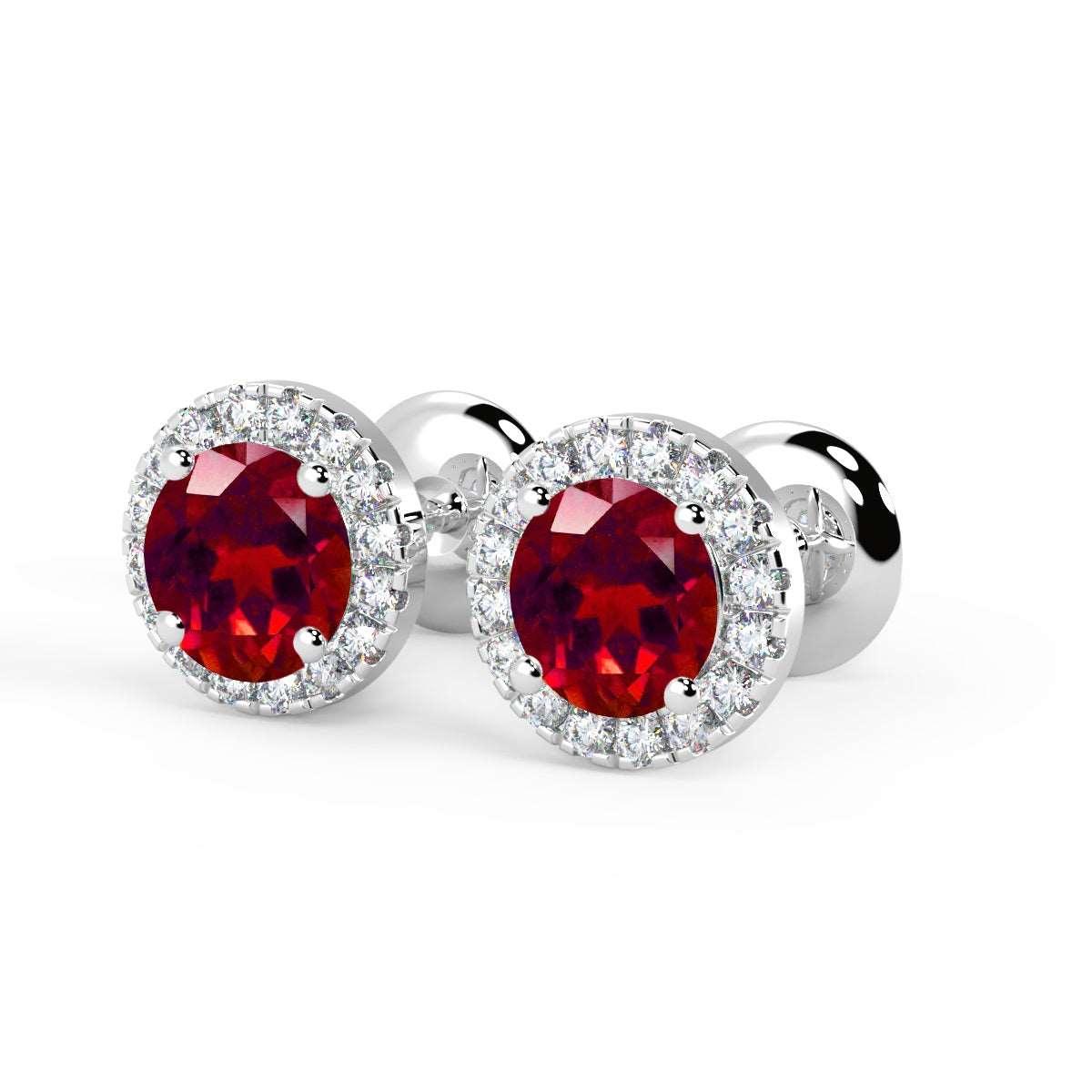 0.50 Ct Natural Ruby & Diamond Halo Set Earrings In White Gold - Image 2