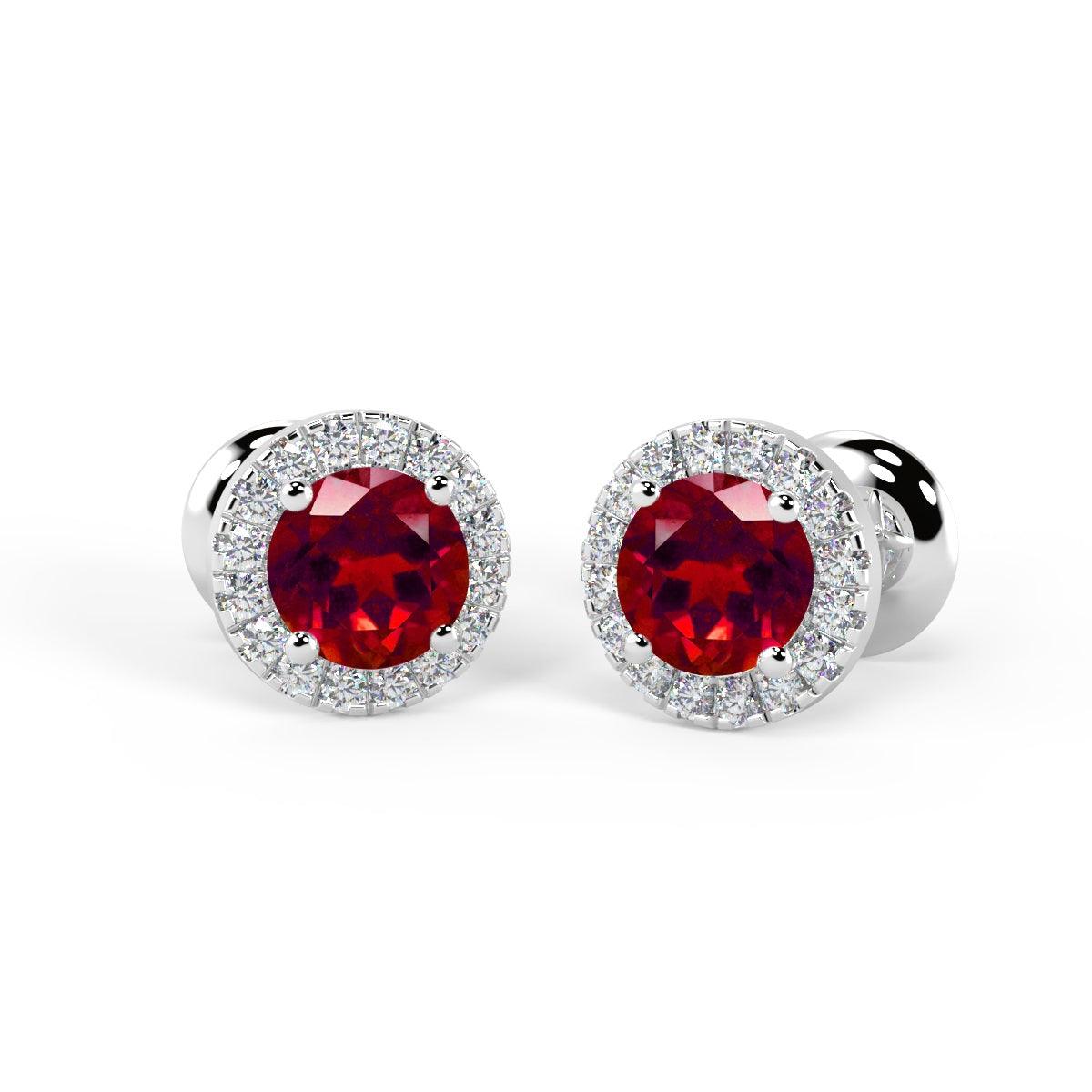 0.50 Ct Natural Ruby & Diamond Halo Set Earrings In White Gold - Image 3
