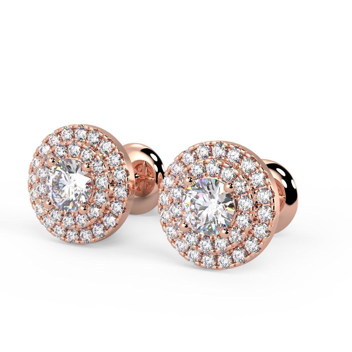 0.60Ct Round Diamond Double Halo Set Earrings,18k Rose Gold - Image 3