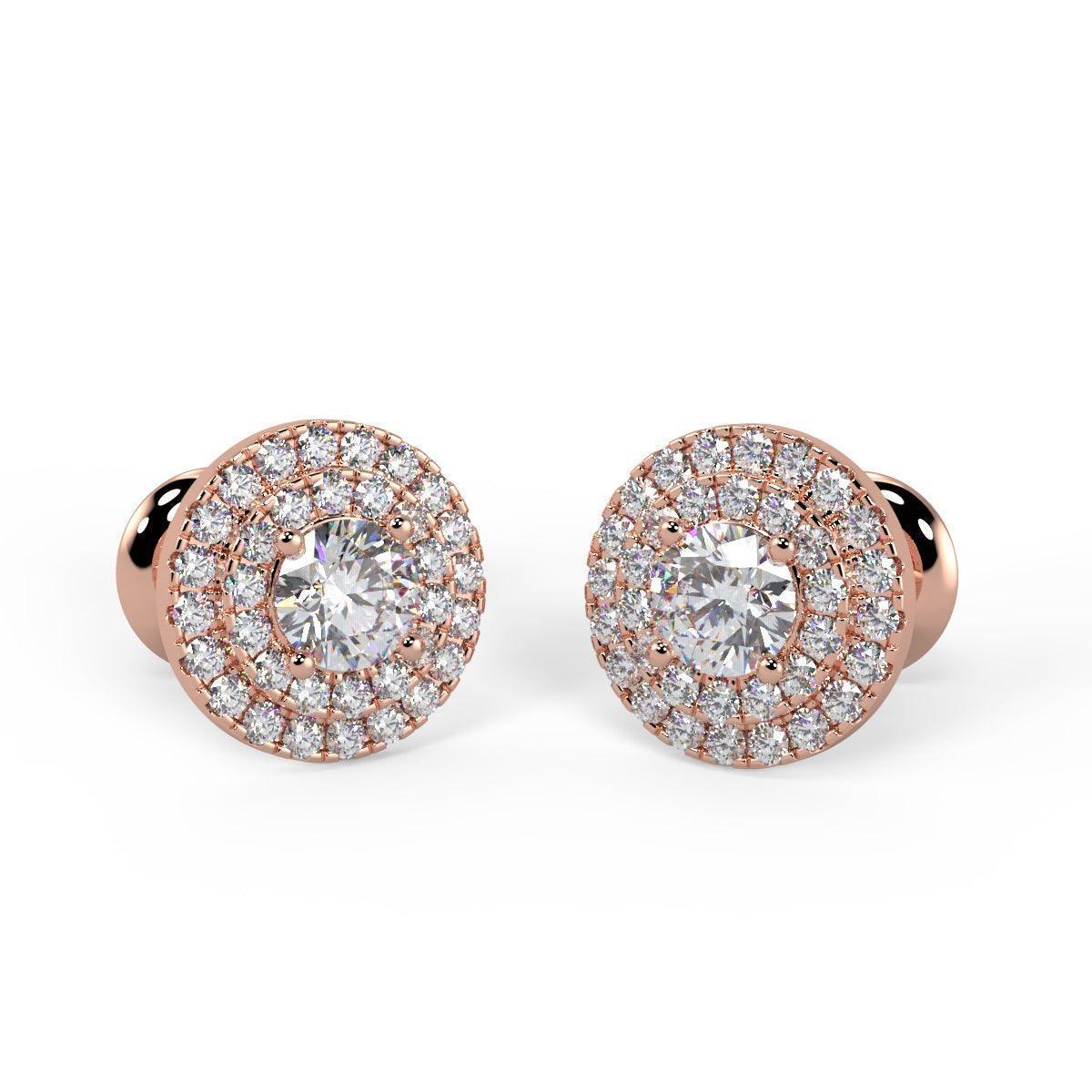 0.60Ct Round Diamond Double Halo Set Earrings,18k Rose Gold - Image 4