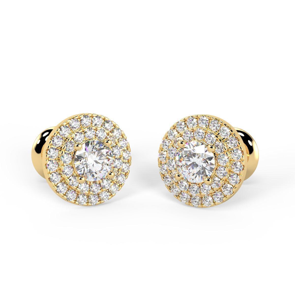 0.60Ct Round Diamond Double Halo Set Earrings,18k Yellow Gold - Image 3