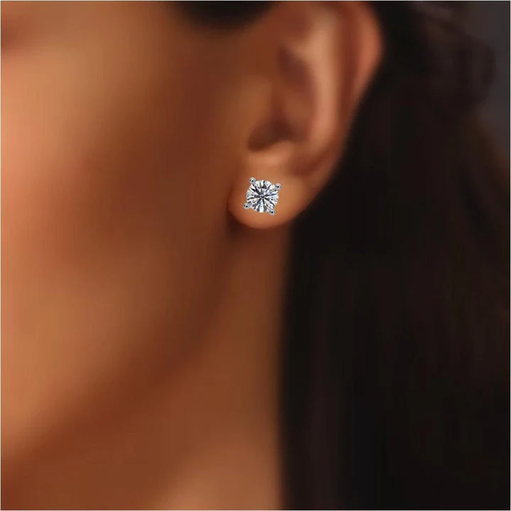 1.00 Carat D/VVS Round Diamond Push Back Stud Earring In 9K Gold - Image 2