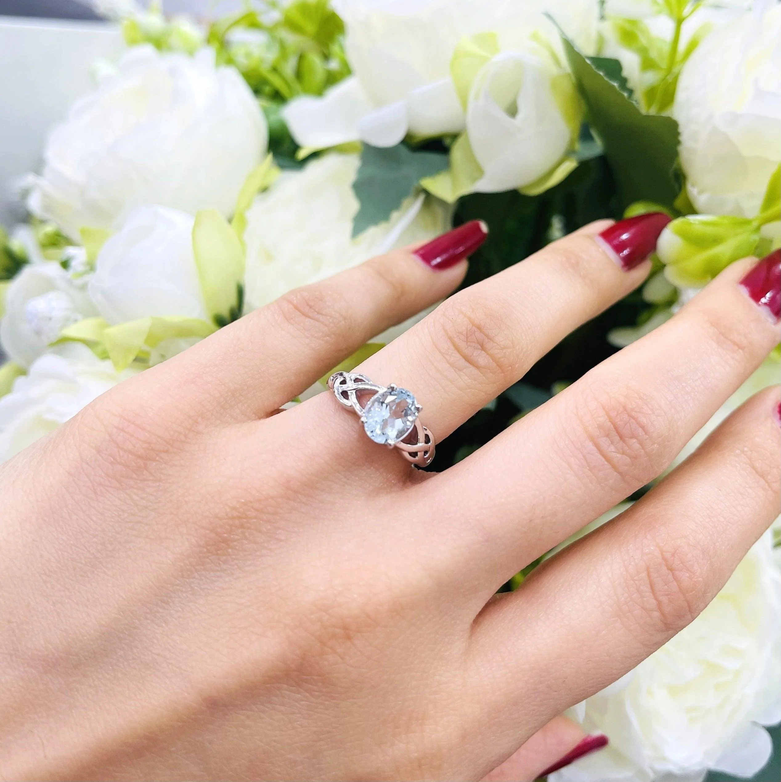 1.00 Carat Natural Blue Aquamarine Women's Designer Ring - amadadiamonds - Image 3