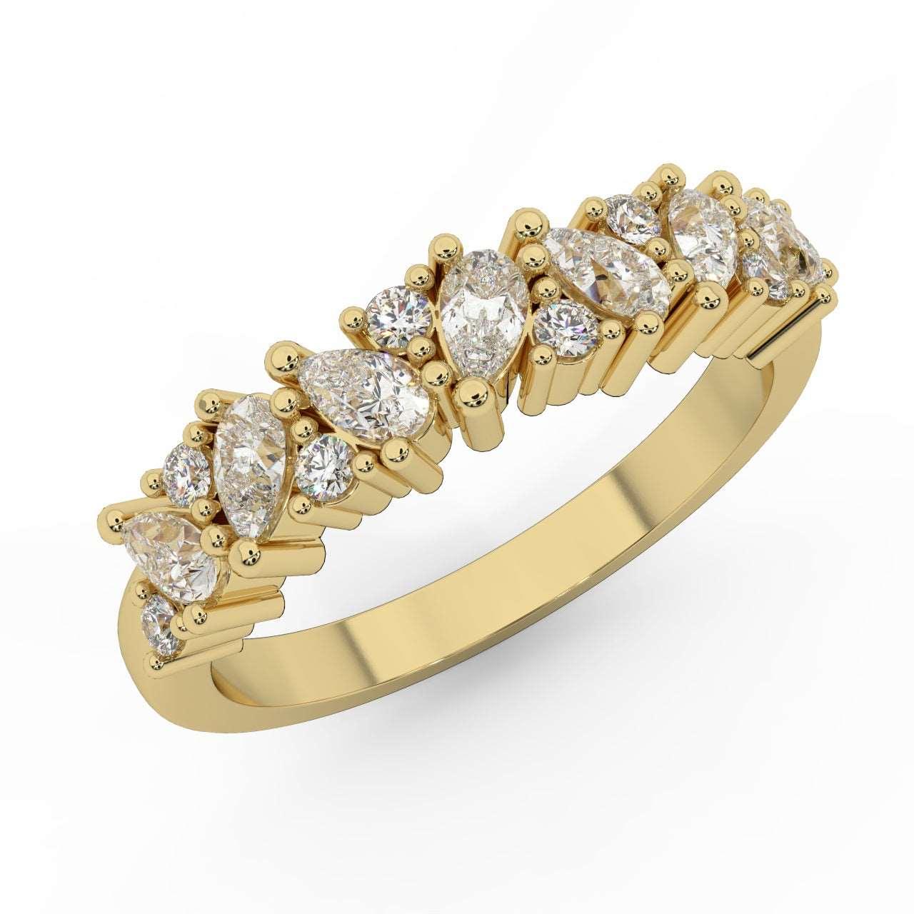 1.00 Carat Natural Pear and Round Diamond Half Eternity Women Ring for Wedding - Image 3