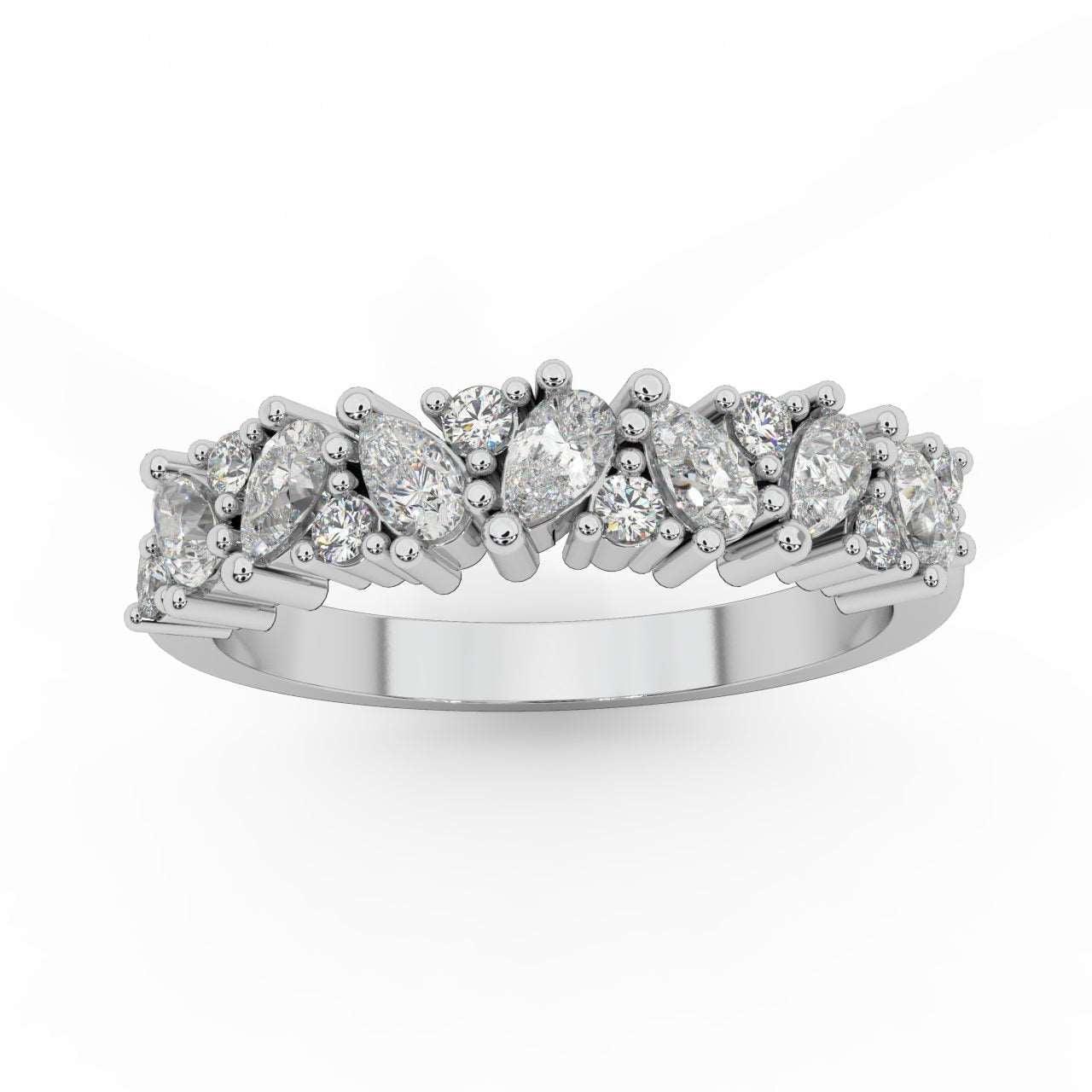 1.00 Carat Natural Pear and Round Diamond Half Eternity Women Ring for Wedding - Image 5