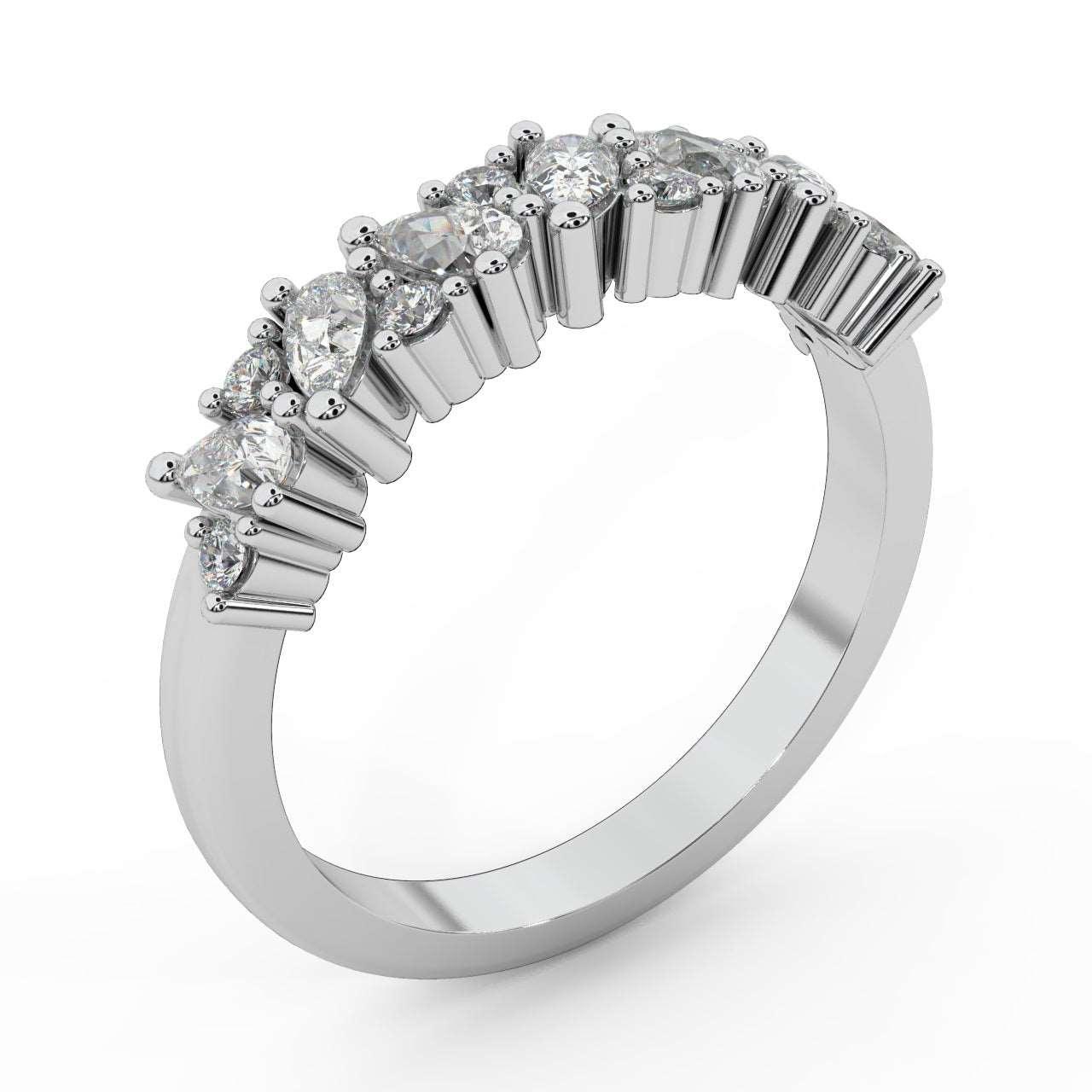 1.00 Carat Natural Pear and Round Diamond Half Eternity Women Ring for Wedding - Image 6