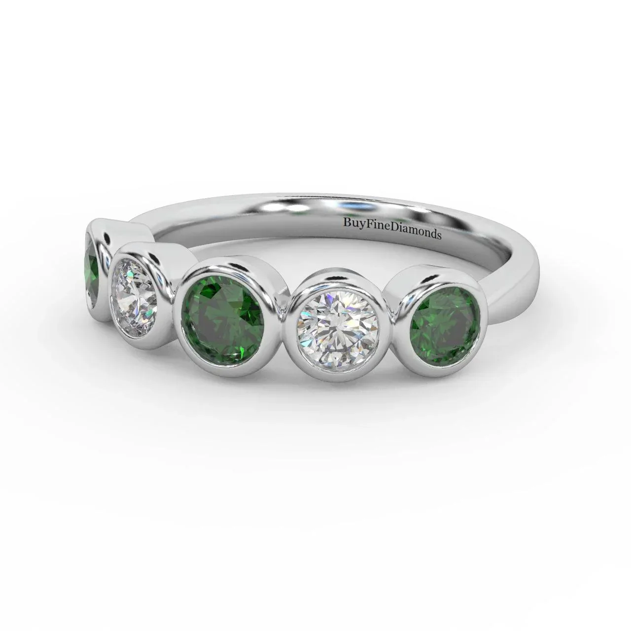 1.00 Ct Green Emerald and Diamond Anniversary Ring in 950 Platinum & Gold - Image 2