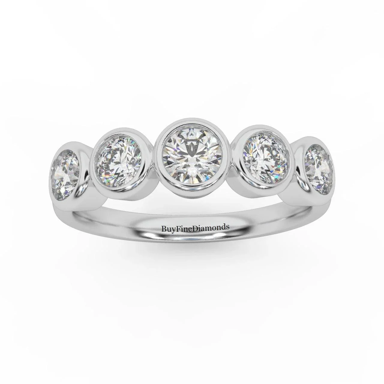 1.00 ct D/VVS Round Diamond 5 Stone Bezel Set Anniversary Ring - Image 5