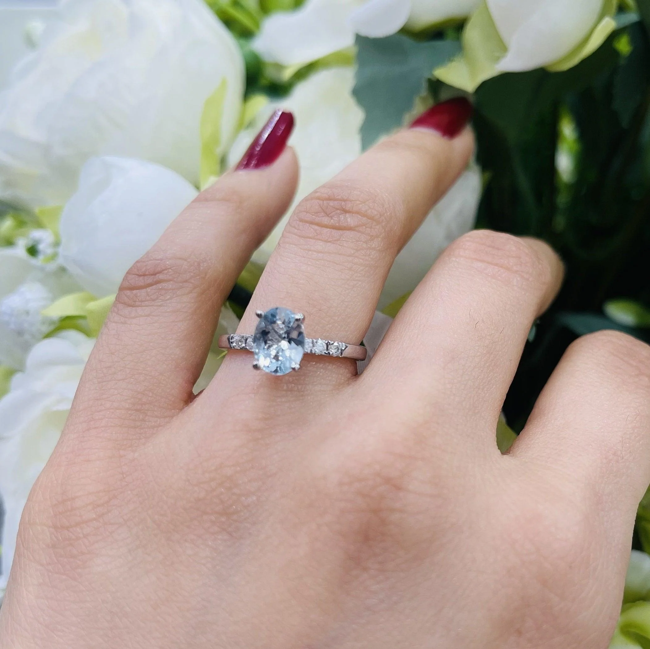 1.20 Ct Natural Aquamarine and Diamond Women's Ring - AMADADIAMONDS - Image 3