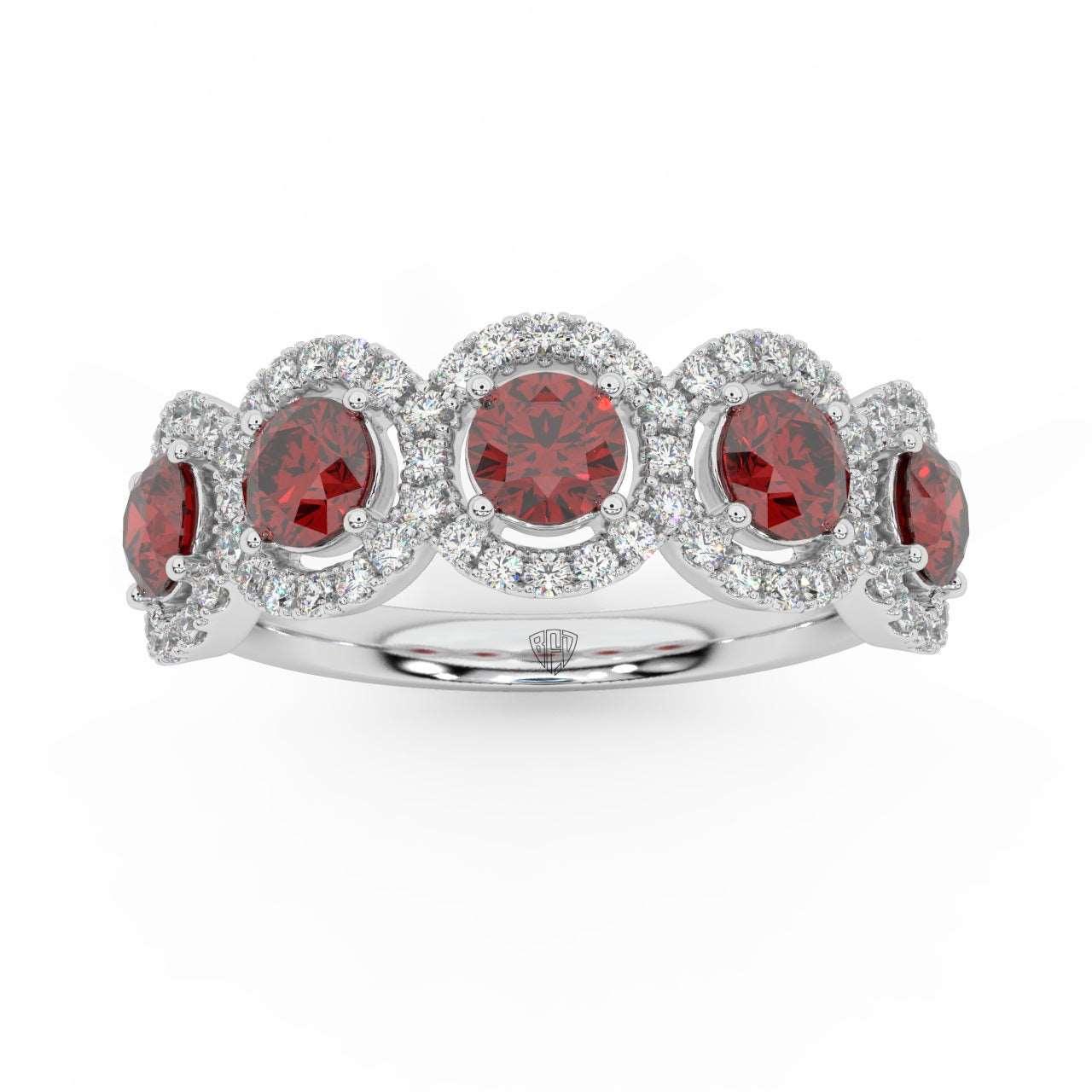 1.25 Ct Ruby and Diamond Halo Women's Ring in 950 Platinum & Gold - Image 5