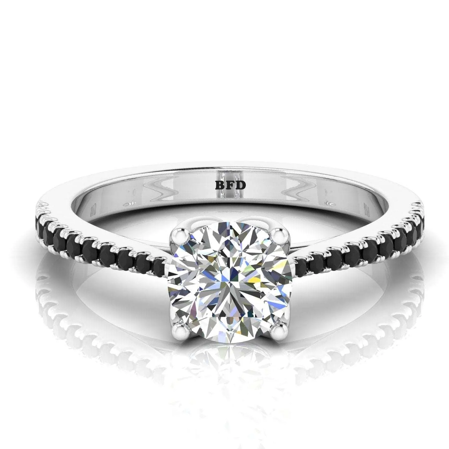1.00 Carat Lab Grown Solitaire With 0.30 Carat Side Black Diamond Engagement Ring For Her - Image 5