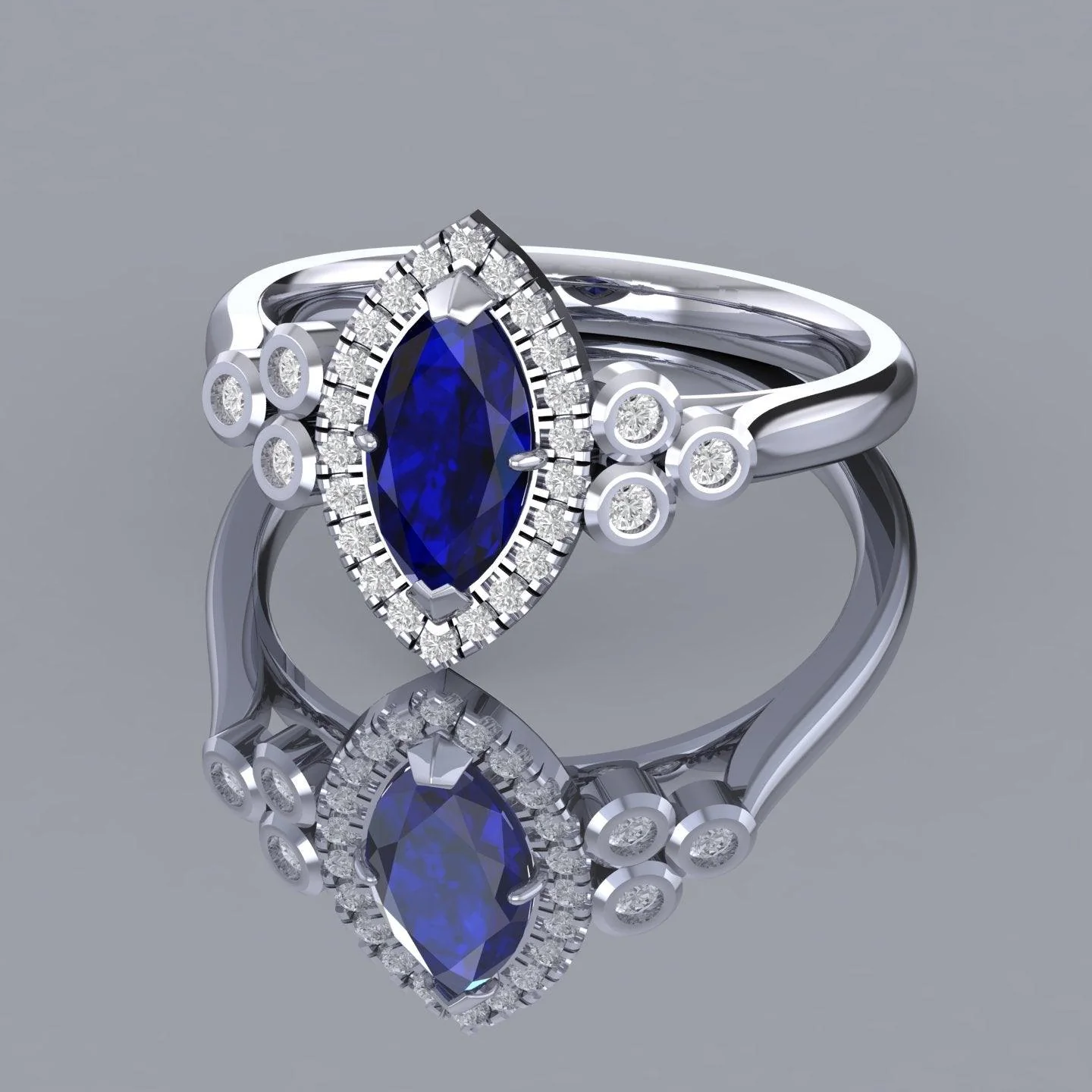 Last Piece ! 1.30Ct Tanzanite & Diamond Halo Designer Engagement Ring In Heavy Platinum - Image 3