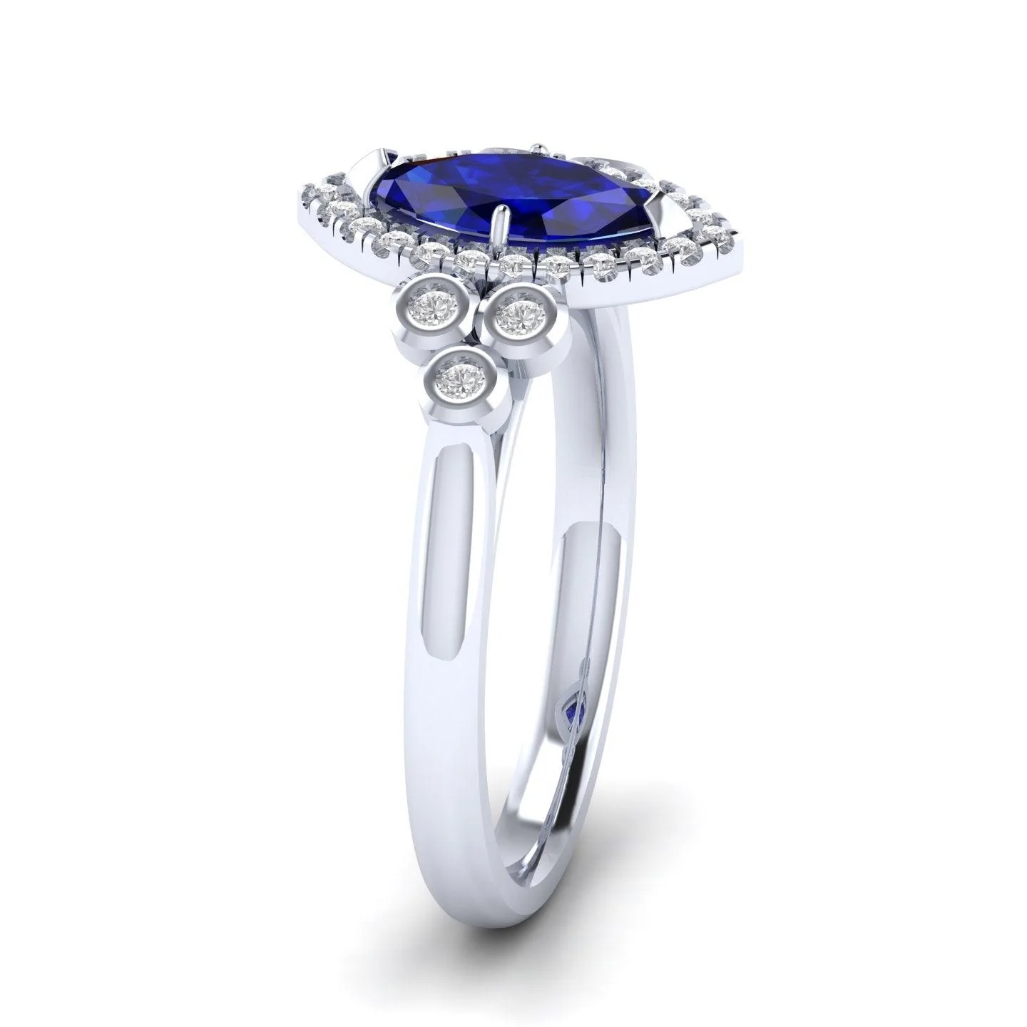 Last Piece ! 1.30Ct Tanzanite & Diamond Halo Designer Engagement Ring In Heavy Platinum - Image 4