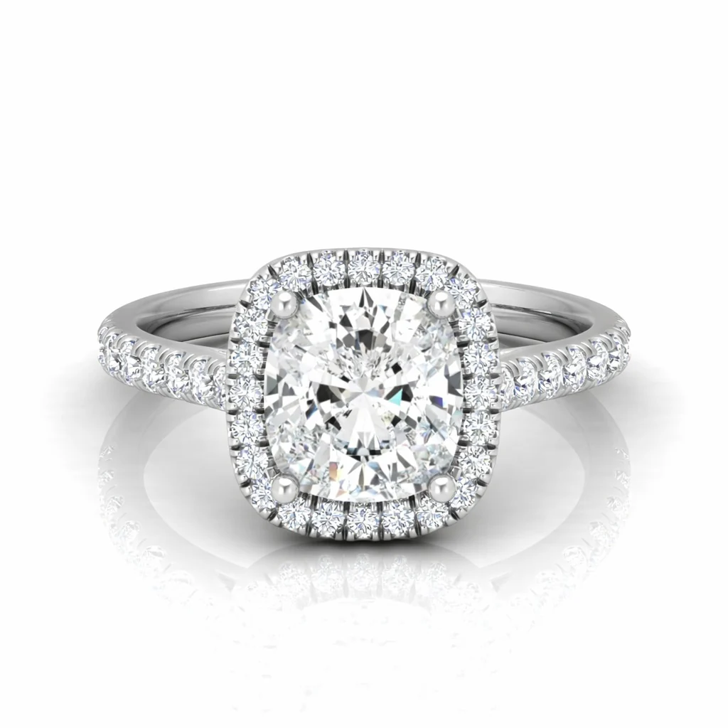1.50CT D/VS IGI Certified Lab Grown Cushion Cut Diamond Halo Engagement Ring in Platinum
