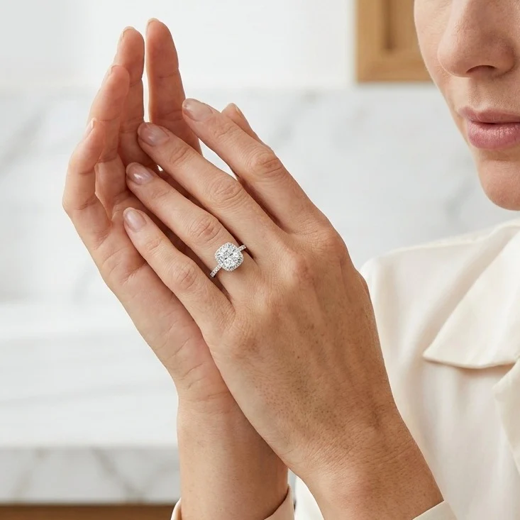 1.50CT D/VS IGI Certified Lab Grown Cushion Cut Diamond Halo Engagement Ring in Platinum - Image 2