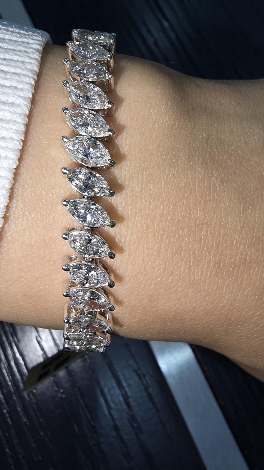 12.00 Carat D/VVS Lab Grown Marquise Diamond Tennis Bracelet Platinum - Image 2