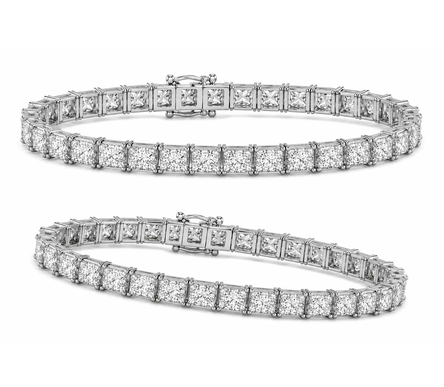 10.00 Carat D-E/VS Lab Grown Princess Diamond Claw Set Tennis Bracelet In White Gold - Image 4