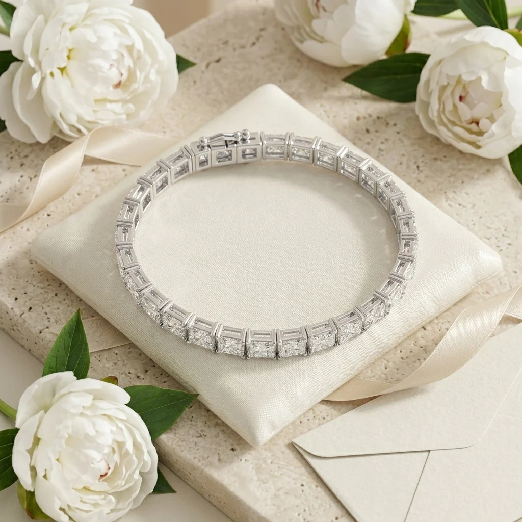 10.00 Carat D-E/VS Lab Grown Princess Diamond Claw Set Tennis Bracelet In White Gold - Image 5