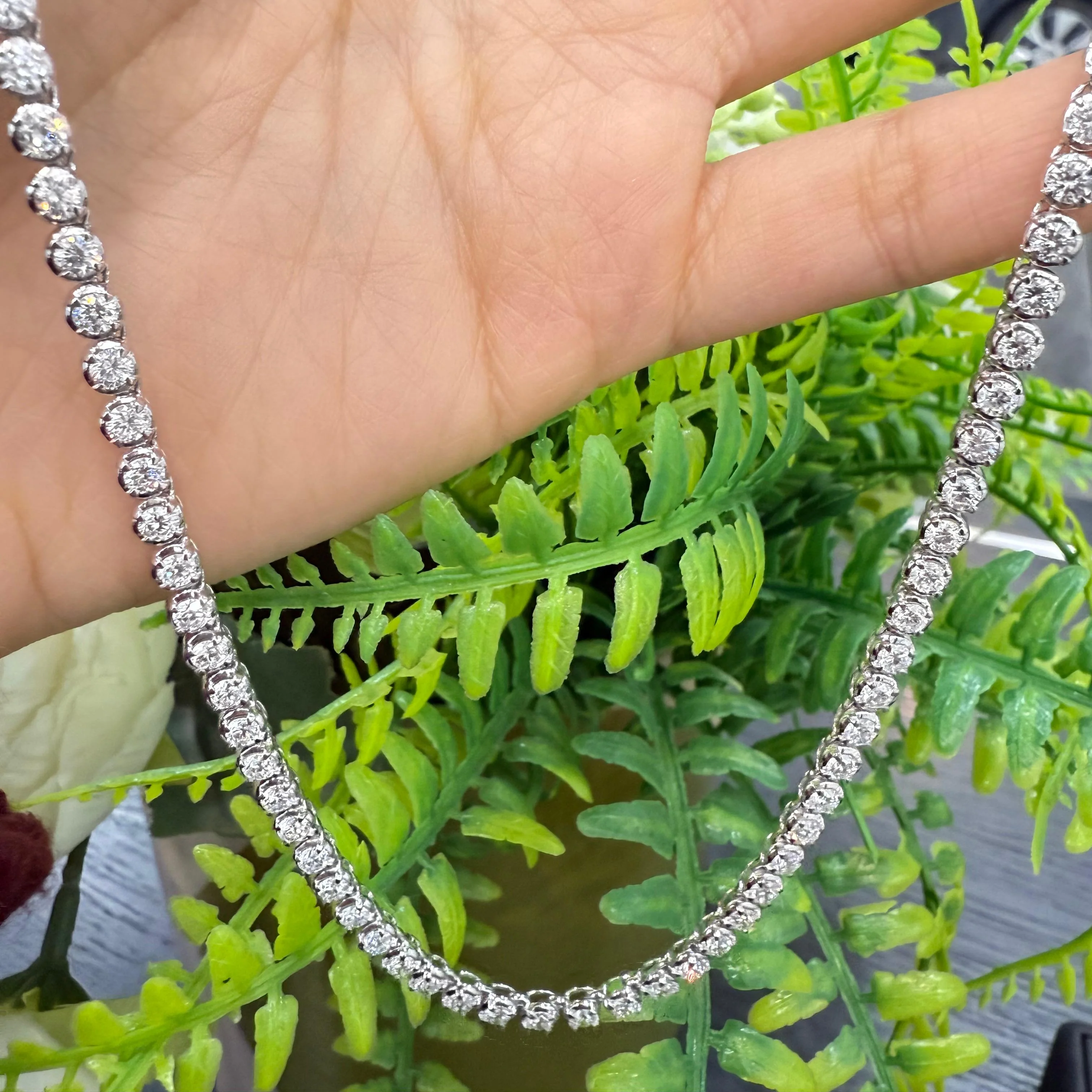 10-14ct Round Lab Diamond Crown-Set Tennis Necklace – 9K Gold, D/VVS