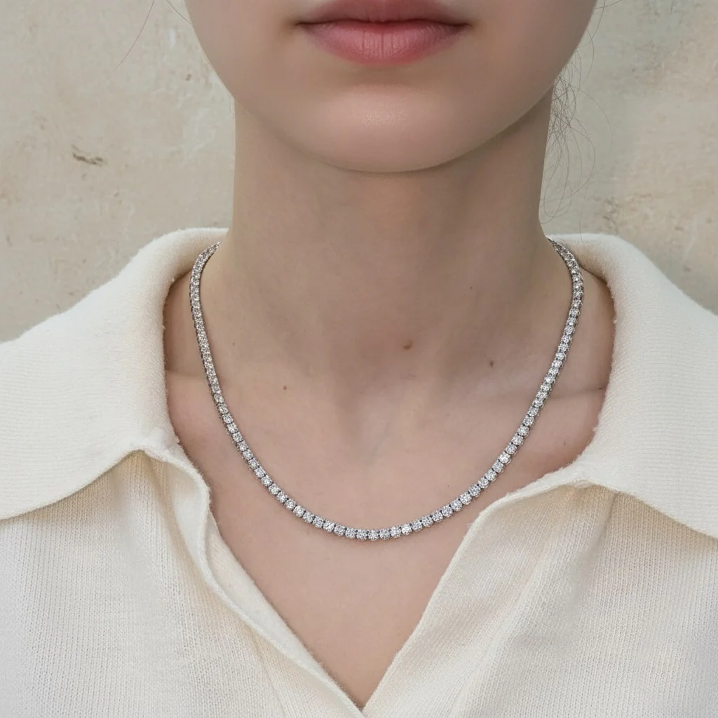 10-14ct Round Lab Diamond Crown-Set Tennis Necklace – 9K Gold, D/VVS - Image 2