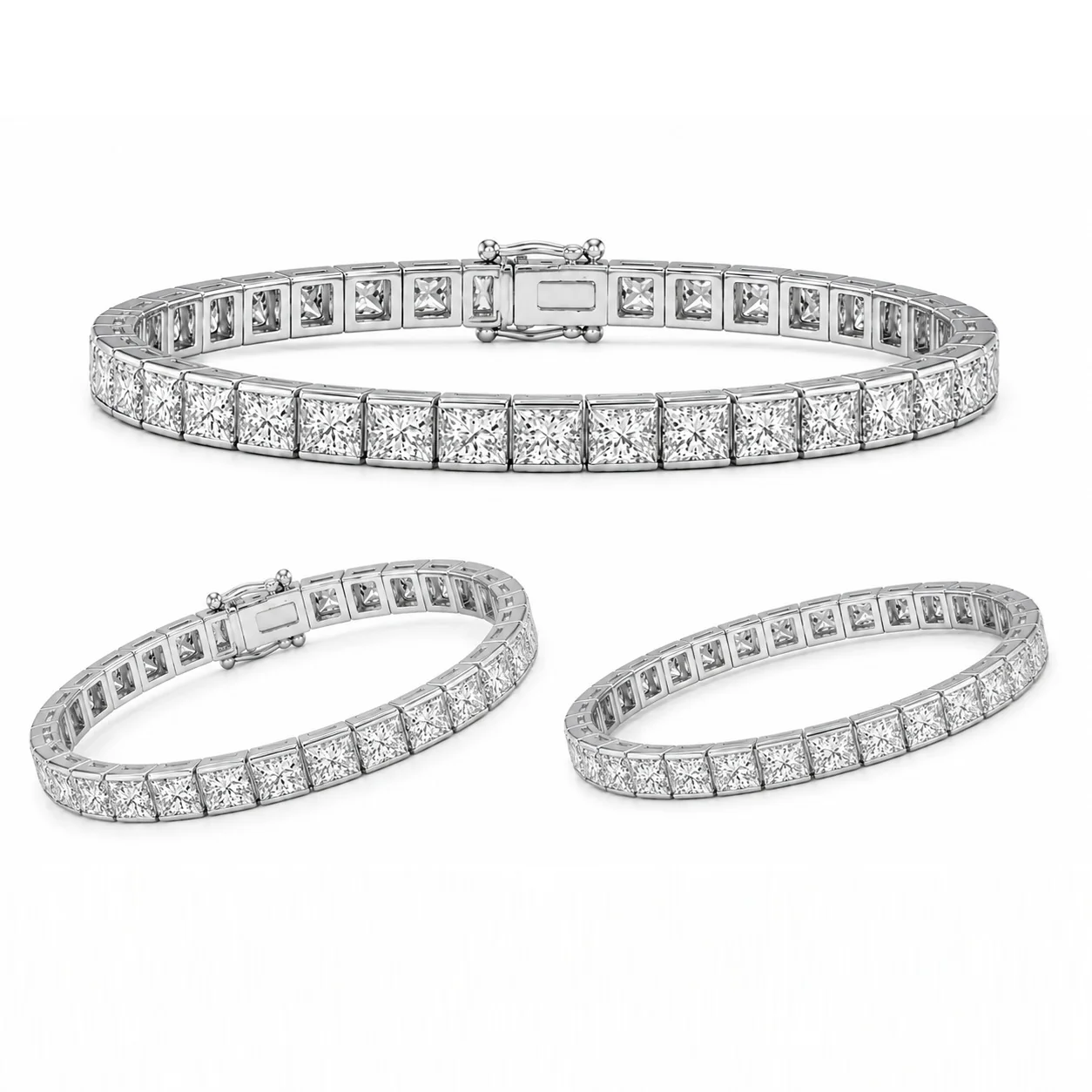 10.00 Carat D-E/VS Lab Grown Princess Diamond Channel Set Bracelet In White Gold - Image 3