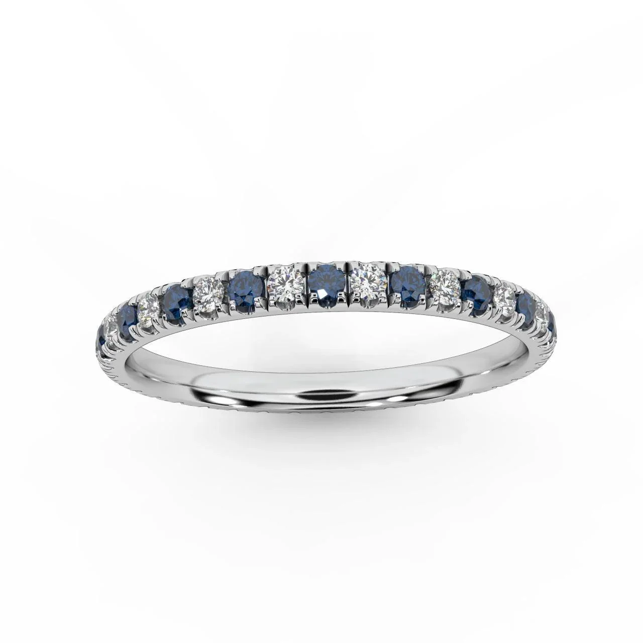100% Natural 2mm Micro Pave Set Sapphire and Diamond Full Eternity Ring in Platinum - Image 4