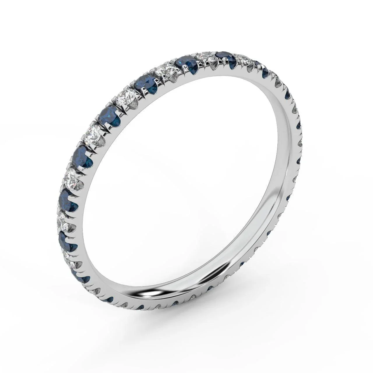 100% Natural 2mm Micro Pave Set Sapphire and Diamond Full Eternity Ring in Platinum - Image 5