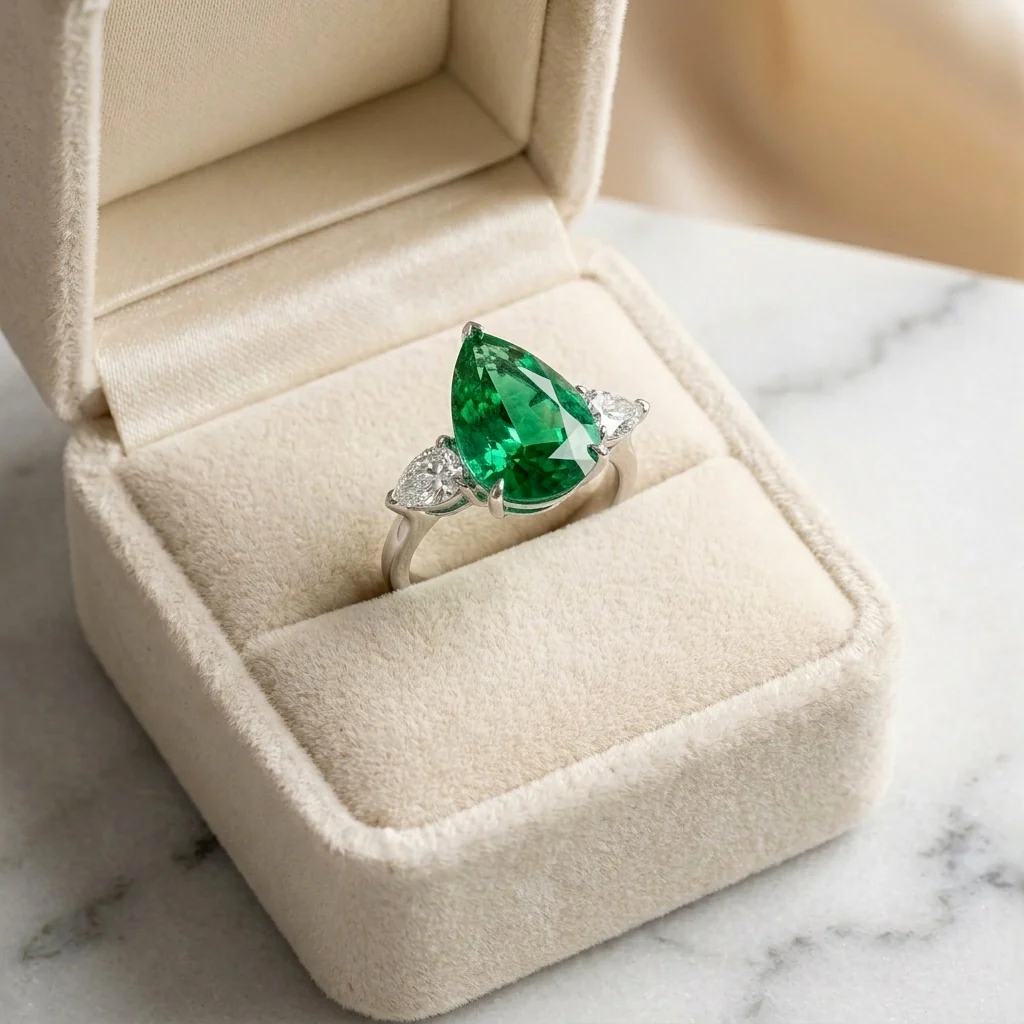 IGI Certified 12.00ct Fancy Vivid Green Pear Diamond Trilogy Ring in Platinum - Image 2