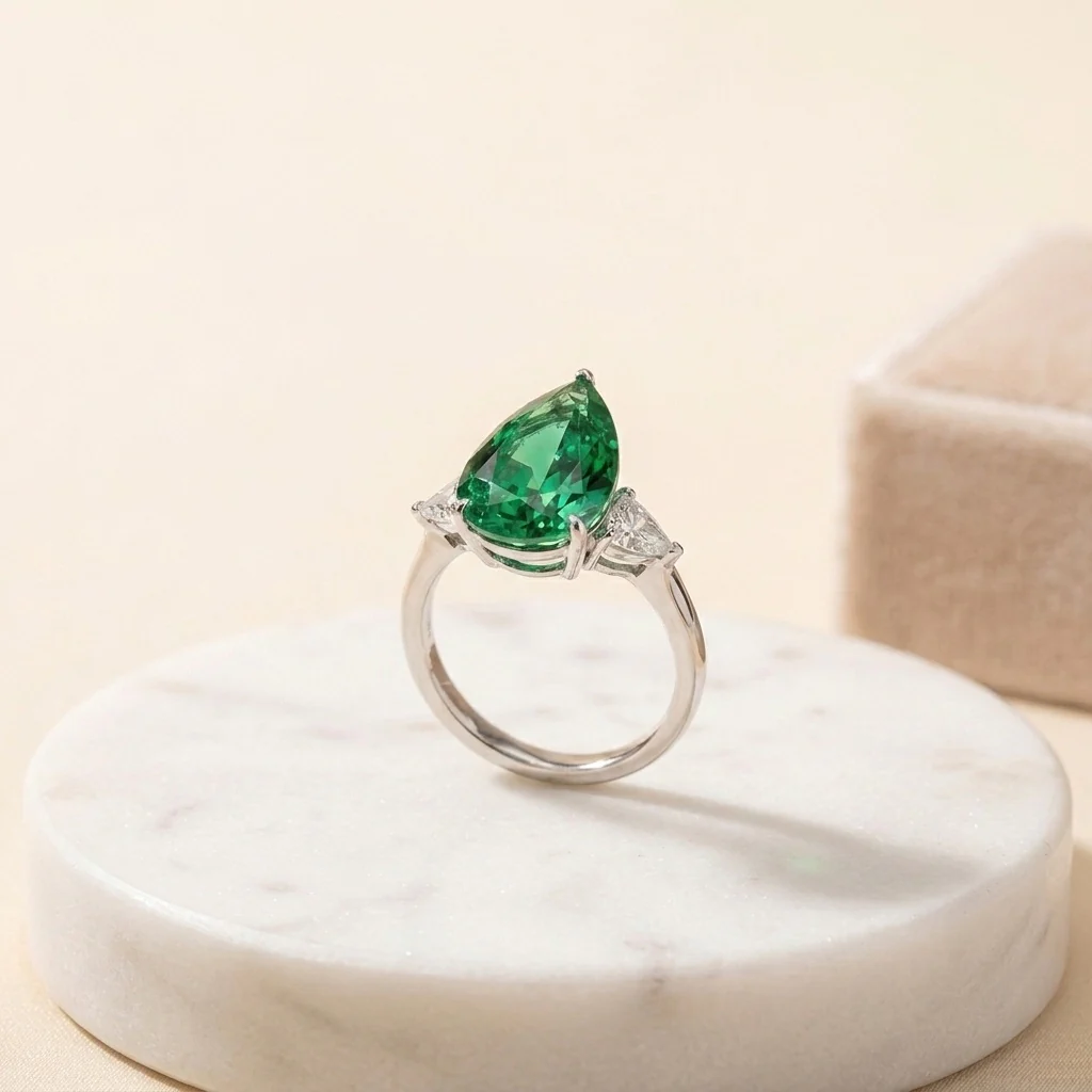 IGI Certified 12.00ct Fancy Vivid Green Pear Diamond Trilogy Ring in Platinum - Image 3