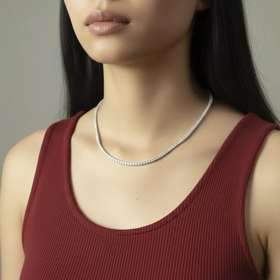 12Ct Round Lab Diamond Tennis Necklace in 9K Gold - D/VVS - Image 4