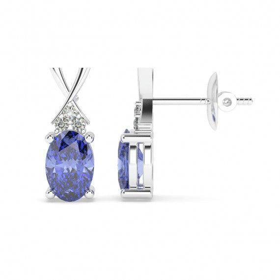 14.8*4.6mm 1.80 Ct Oval Tanzanite & Round Diamond Designer Earrings in White Gold - Image 3
