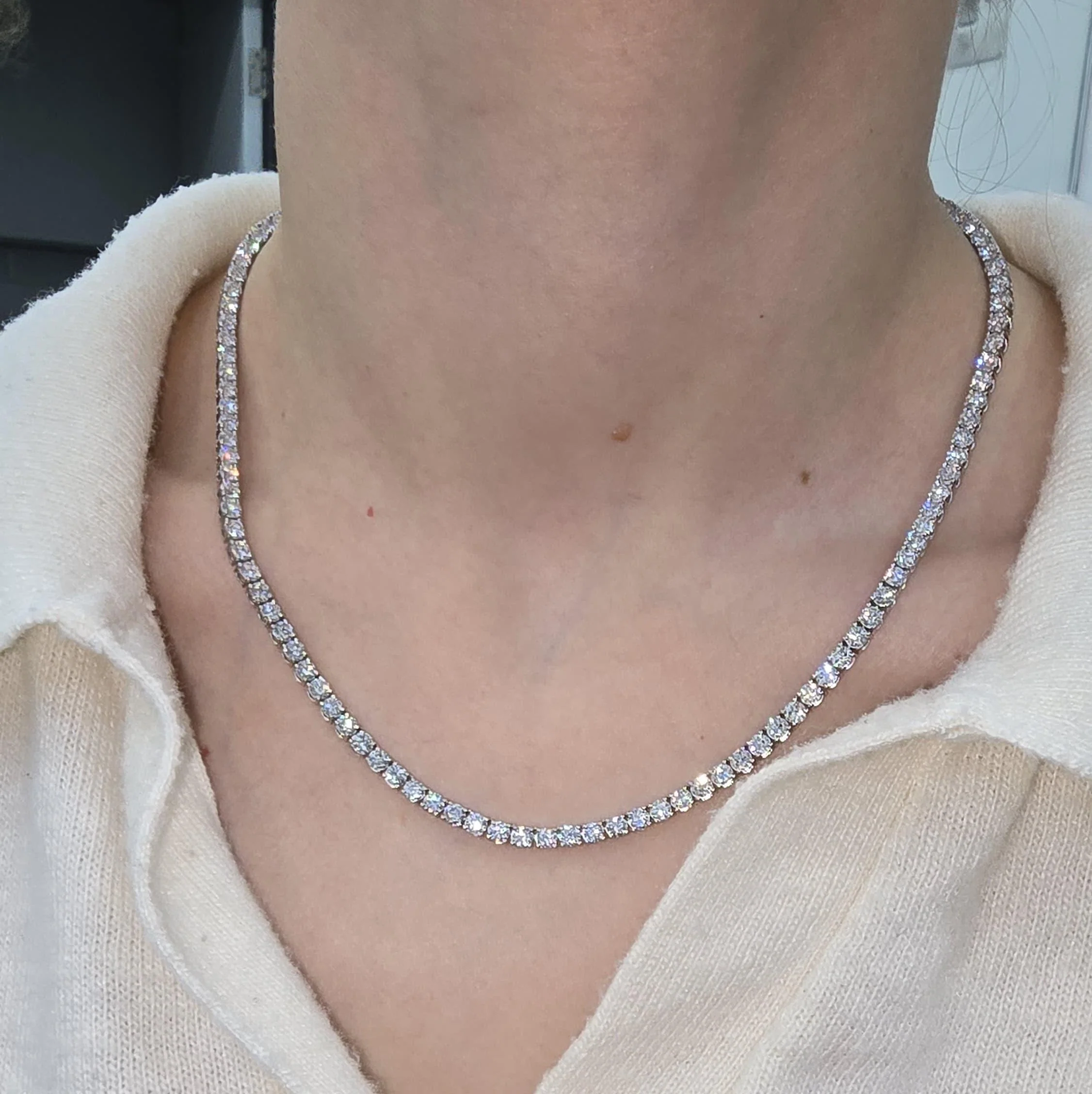16.5ct Round Lab Diamond Tennis Necklace – 9K Gold, D/VVS - Image 4