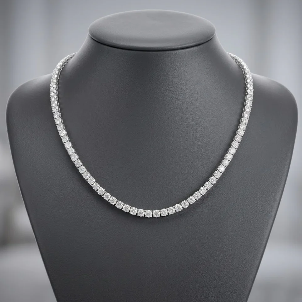18-25ct Round Lab Diamond Men's Tennis Necklace – 9K Gold, D/VS
