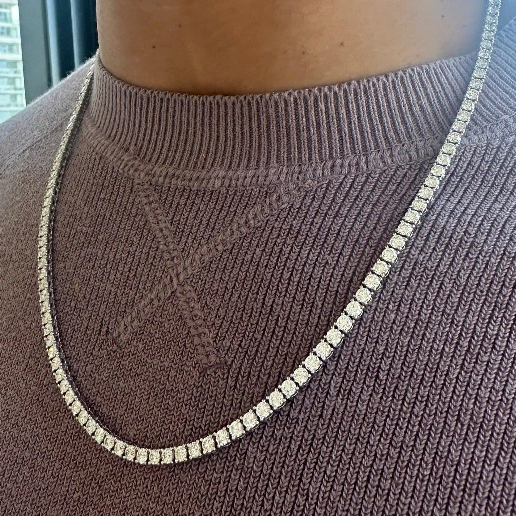 18-25ct Round Lab Diamond Men's Tennis Necklace – 9K Gold, D/VS - Image 4