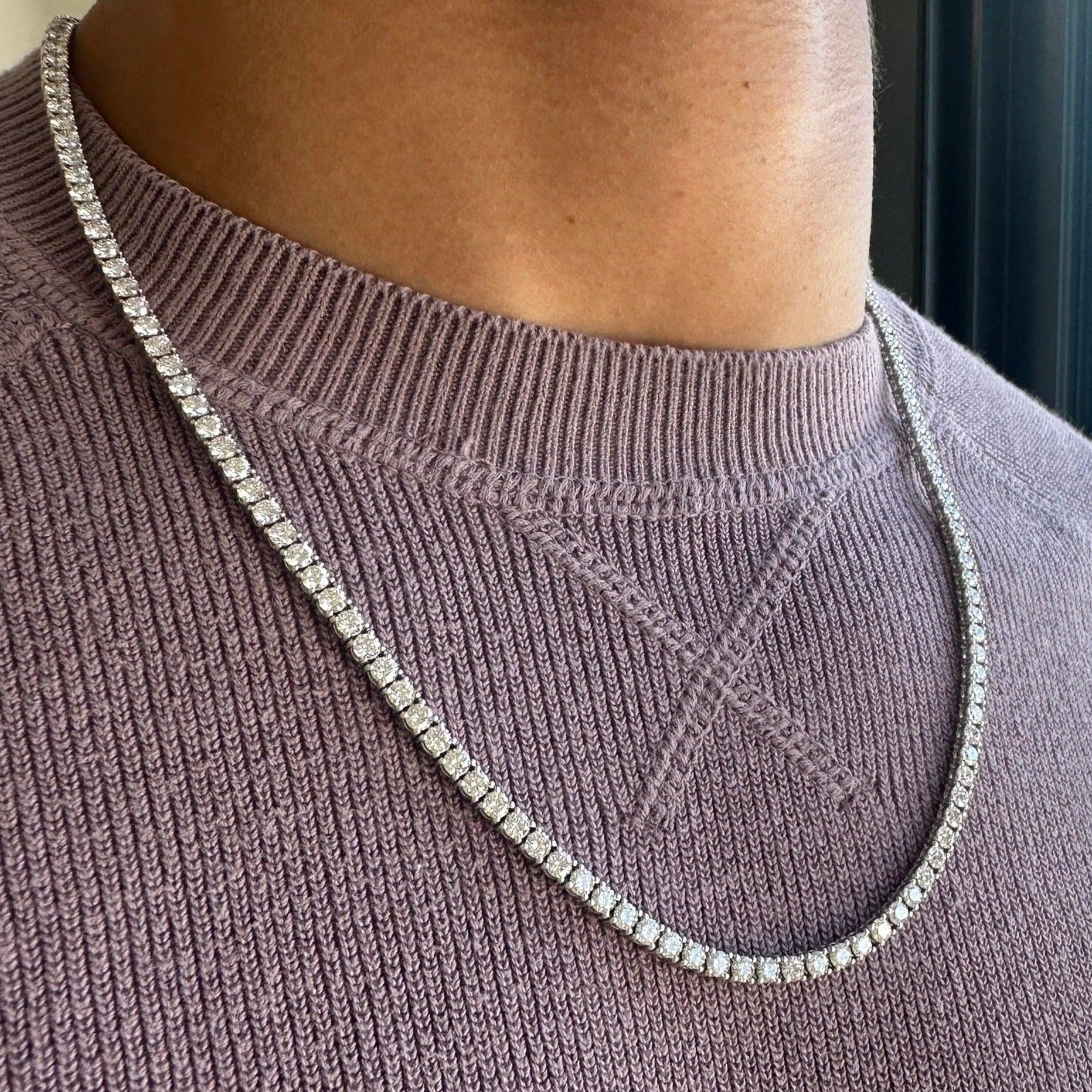 18-25ct Round Lab Diamond Men's Tennis Necklace – 9K Gold, D/VS - Image 5