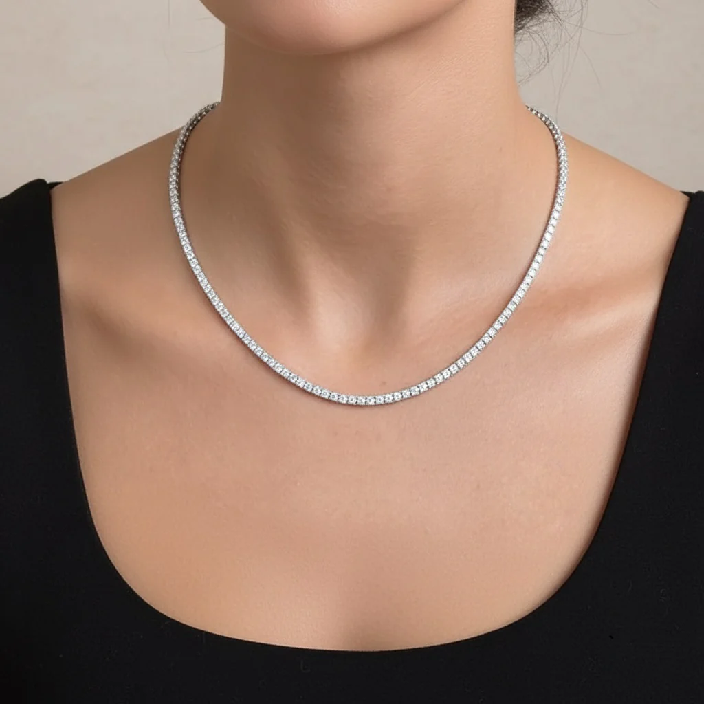 18ct Round Lab Diamond Tennis Necklace – 9K Gold, D/VVS - Image 4