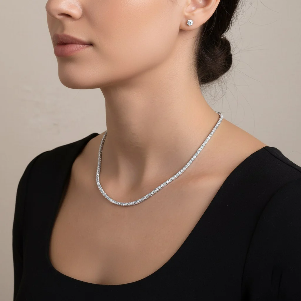 18ct Round Lab Diamond Tennis Necklace – 9K Gold, D/VVS - Image 5
