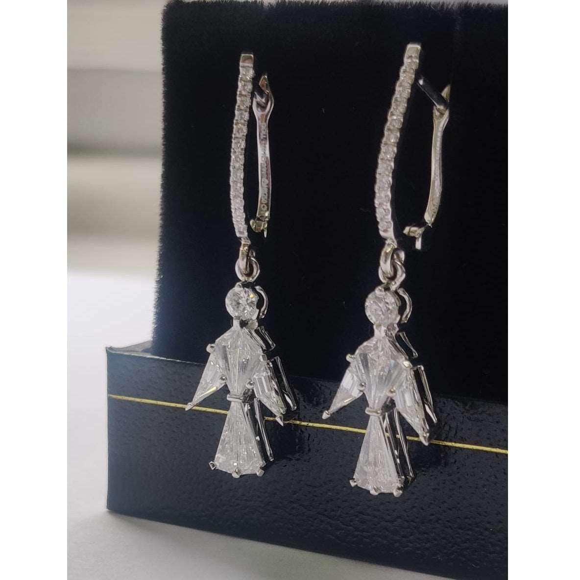 18k White Gold Natural Multi Diamond Dangle Earrings For Women - 1.50 Carat - Image 3