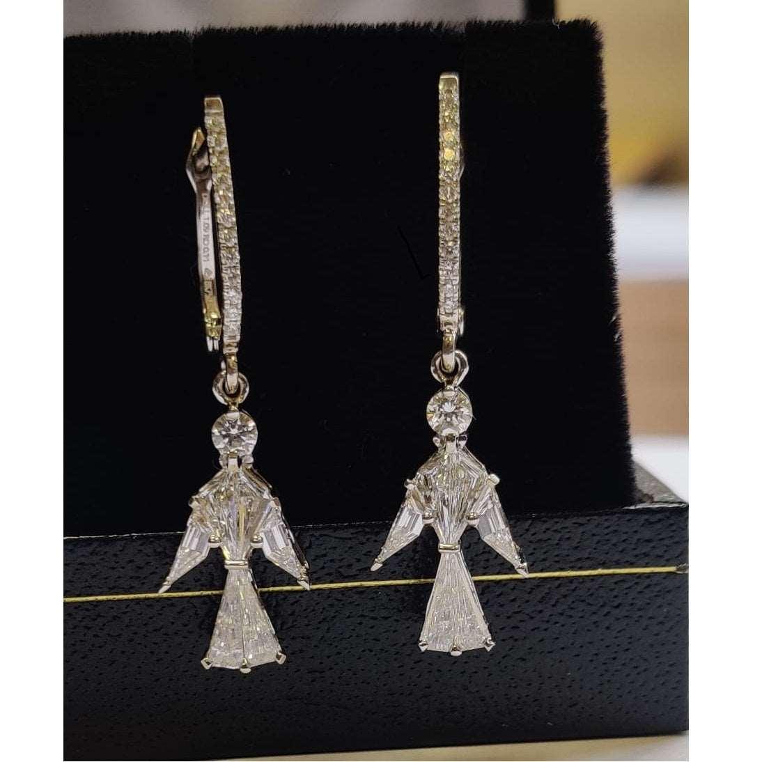 18k White Gold Natural Multi Diamond Dangle Earrings For Women - 1.50 Carat - Image 4