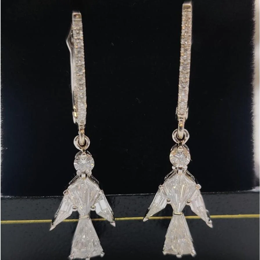 18k White Gold Natural Multi Diamond Dangle Earrings For Women - 1.50 Carat - Image 5