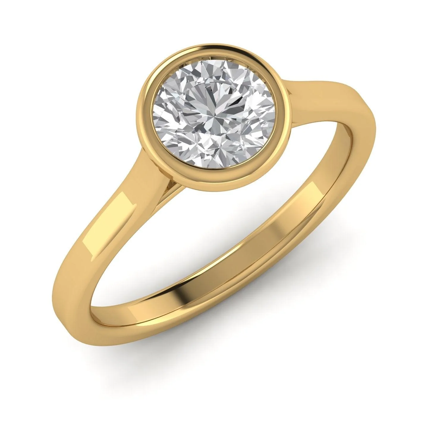 18k Yellow Gold All Shape Comfort Fit Bezel Set Solitaire Engagement Ring - Image 3