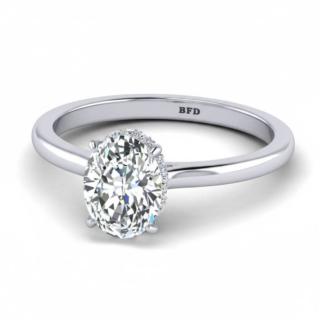 2.00 Carat D/VS Lab Grown Oval Diamond Hidden Halo Engagement Ring In Platinum